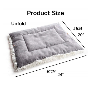 Gray pet bed with dimensions labeled on a white background