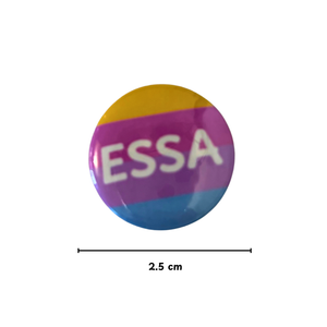 Round button badge with 'ESSA' text on a white background