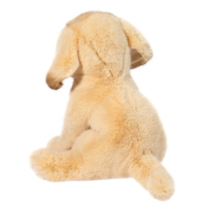 Plush toy dog from behind on a white background