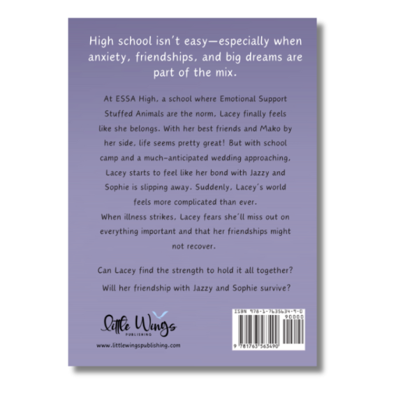 ESSA High 3 Lacey and Mako Back cover of a book about Emotional Support Stuffed Animals