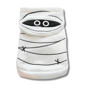 Dog toy shaped like a mummy on a white background