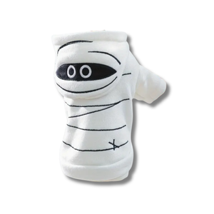 White pet hoodie with black bandage design on a white background