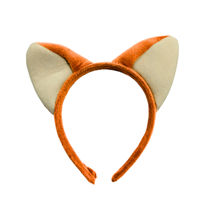 Orange and beige fox ears headband on a white background