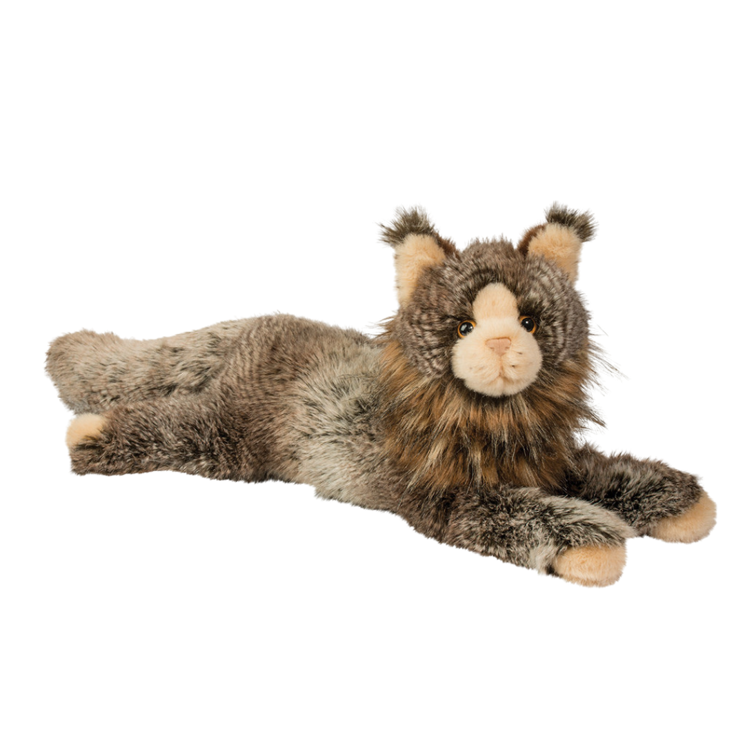Plush toy resembling a cat on a white background