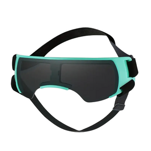 Teal and black goggles on a white background