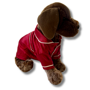 red silk pyjamas for plush dogs and stuffed animals