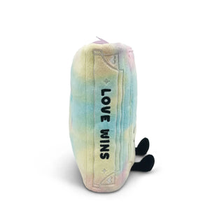 Pastel tie-dye pillow with 'LOVE WINS' text on a white background
