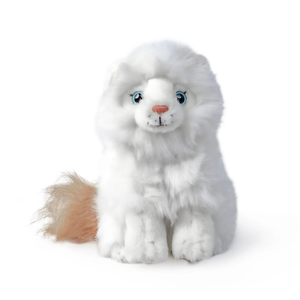 Plush toy of a white creature with blue eyes on a white background