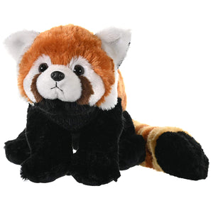 Plush toy red panda on a white background