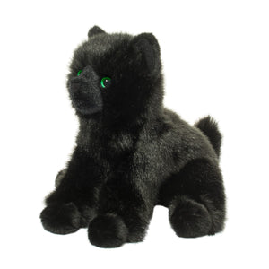Black plush cat toy on a white background