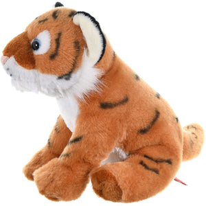 Plush tiger toy on a white background