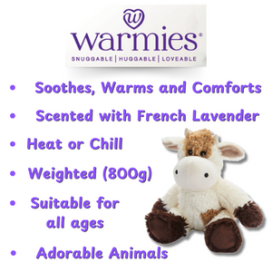 Cow Warmies brand - weighted, lavender scented heat bag - instructions