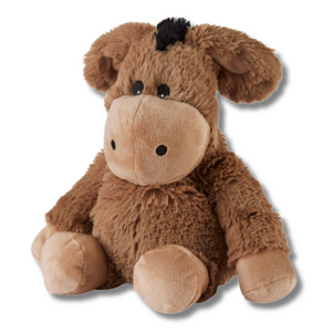 Front view of a brown donkey plush by Warmies Heatbag.