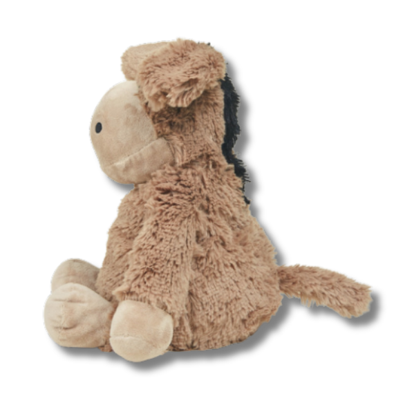 Warmies Donkey Heatbag Sideview brown plush animal
