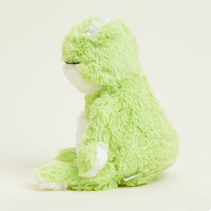 Green plush toy on a white background
