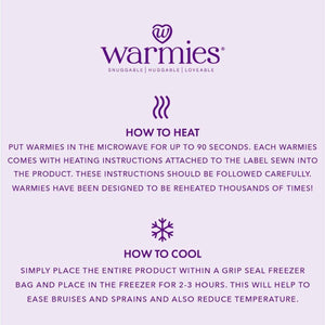 Warmies brand - weighted, lavender scented heat bag - instructions