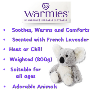 Koala plushie - Warmies brand - weighted, lavender scented heat bag - instructions