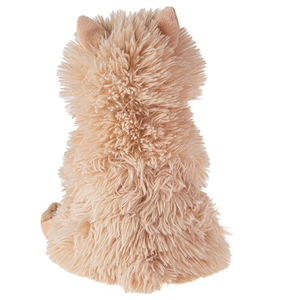 Fluffy beige cat-shaped pillow on a white background