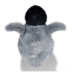 Plush toy resembling a gray creature with a black head on a white background