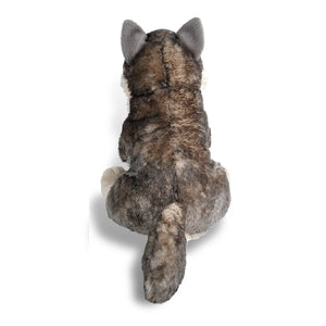 Plush wolf toy on a white background