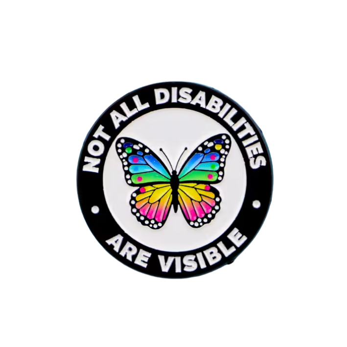 Sunflower badge with the words Not All Disabilities are Visible on a purple background.