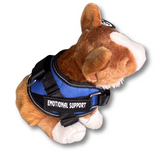 Corgi Dog Plushie - Living Nature  - Emotional Support Stuffed Animal wearing a blue emotional support vest side view