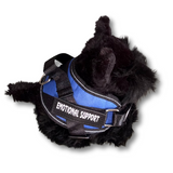 scottish terrier - living nature brand - wearing a blue emotional support vest - emotional support stuffed animal - side view