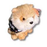 Pomeranian Plushie - Living Nature Brand - wearing a pink emotional support vest - emotional support stuffed animal - front view