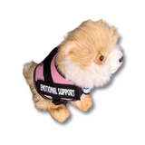 Pomeranian Plushie - Living Nature Brand - wearing a pink emotional support vest - emotional support stuffed animal - side view