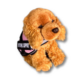 Cocker Spaniel plushie - Living Nature - Emotional Support Stuffed Animal  - wearing a pink emotional support vest - front view