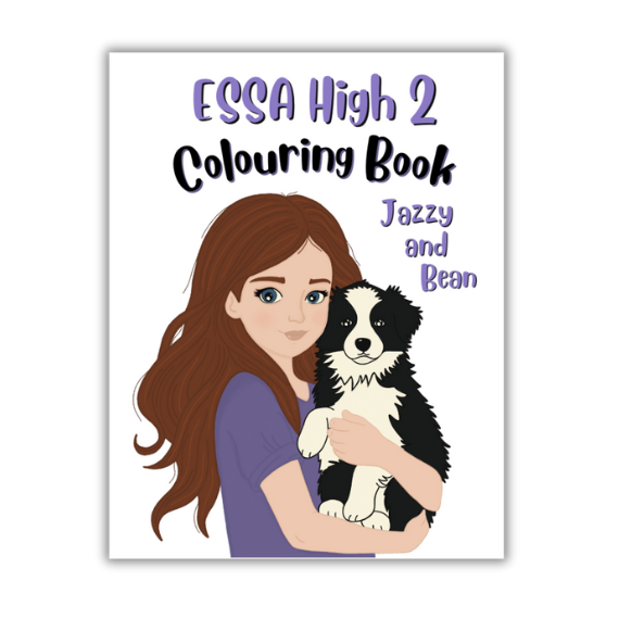 colouring book - front cover - ESSA High - Jazzy and Bean