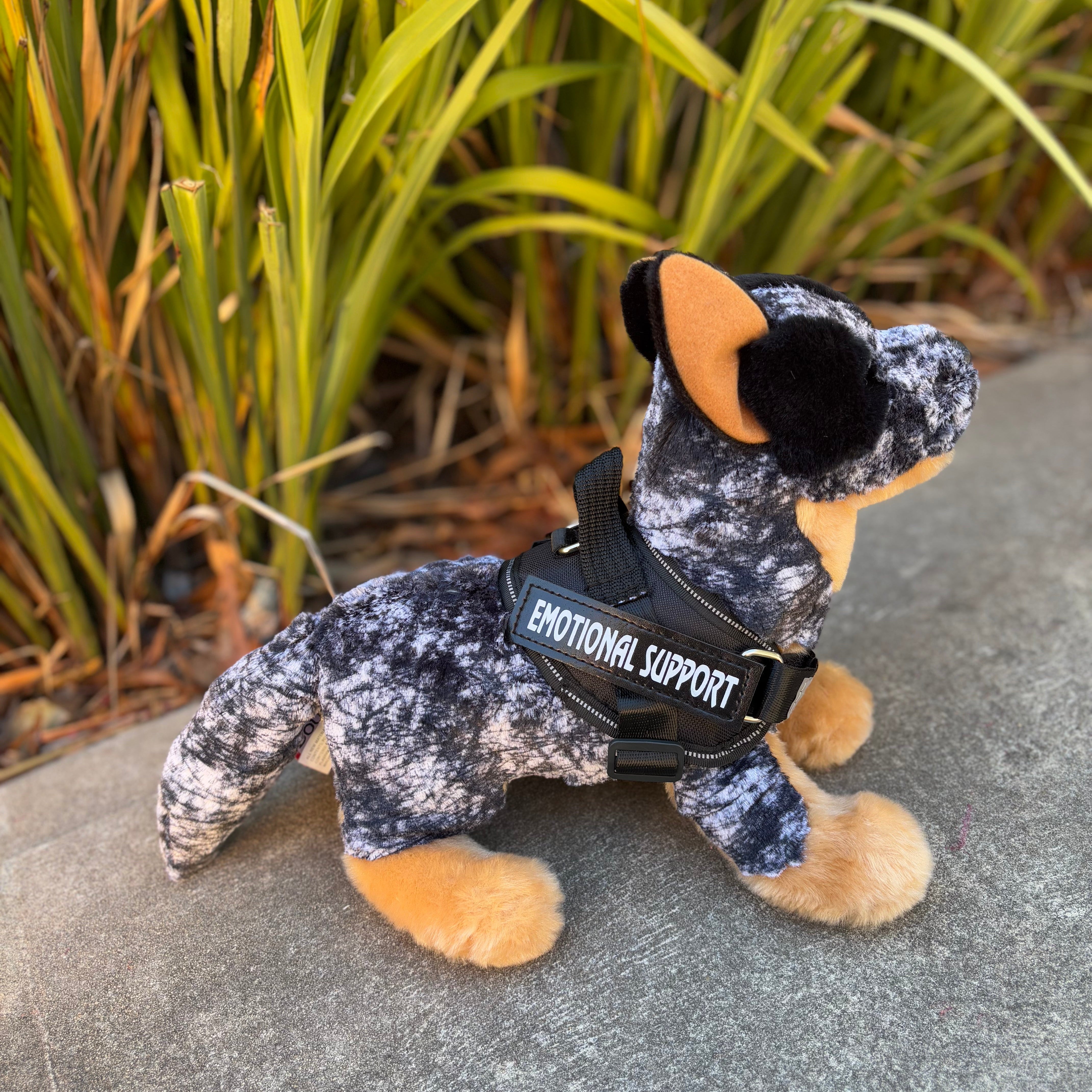 Australian Cattle Dog Plush Dog by Douglas Company side view black essa vest