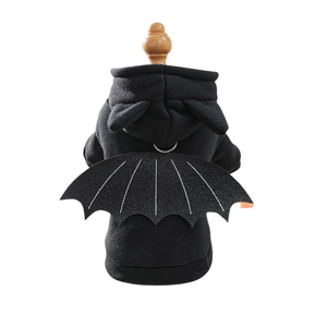 Black pet hoodie with wings on a white background