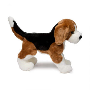Plush toy beagle dog on a white background