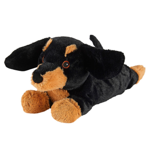 Plush toy dachshund on a white background