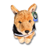 Dorgi Plushie  Living Nature Brand - wearing a black emotional support vest - emotional support stuffed animal -front view