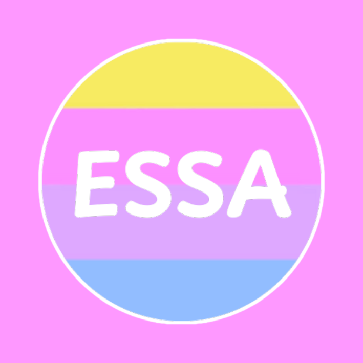 White ESSA Text on a circle that is rainbow coloured