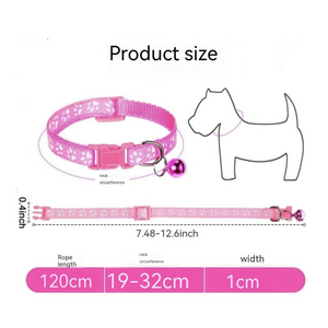 Pink dog collar with measurement details on a white background