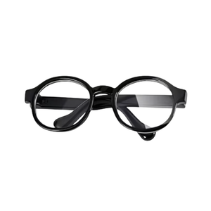 Black round eyeglasses on a white background