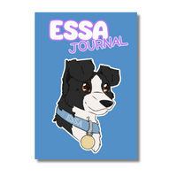 Journal with a dog illustration and 'ESSA' branding on a blue background