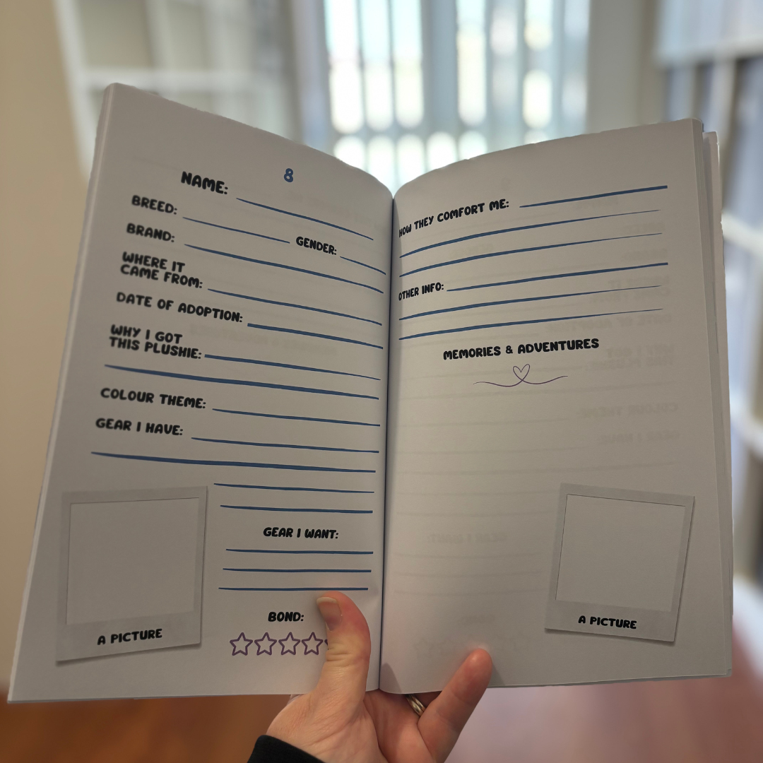 Open book with questionnaire pages held by a hand, blurred background