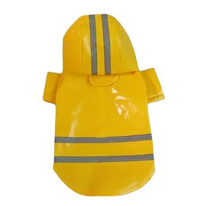 Yellow raincoat with reflective stripes on a white background