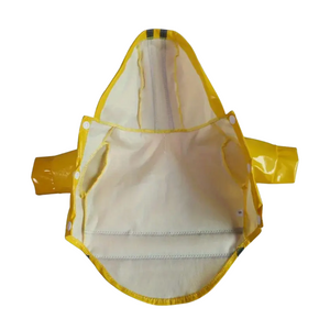 Yellow beekeeping suit with a white inner lining on a white background