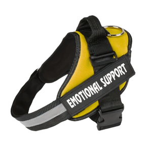 Yellow dog vest with 'EMOTIONAL SUPPORT' label on a white background