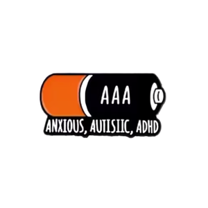 AAA battery icon with text 'Anxious, Autistic, ADHD' on a white background