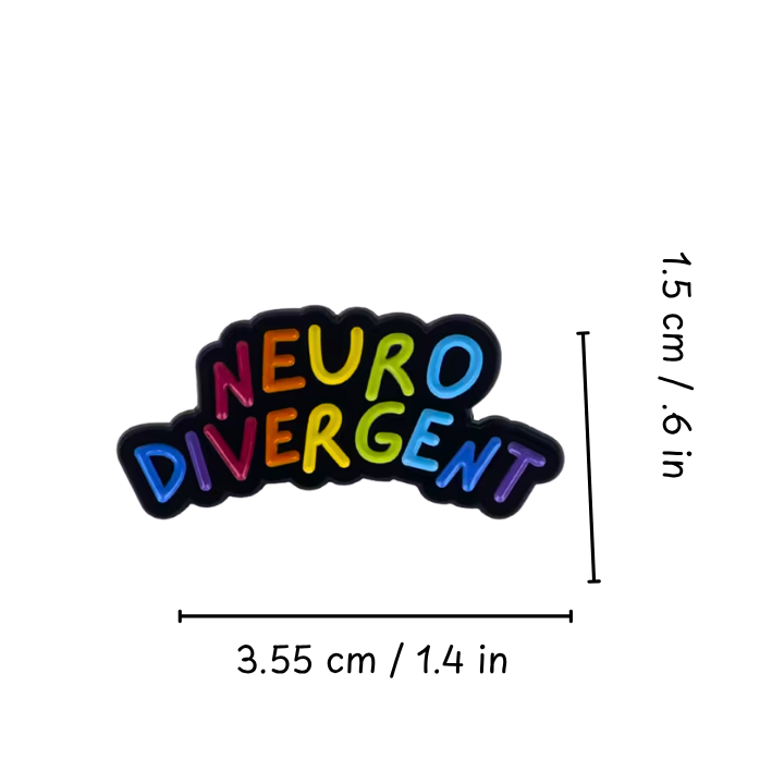 Colorful 'NEURO DIVERGENT' sticker with dimensions on a white background
