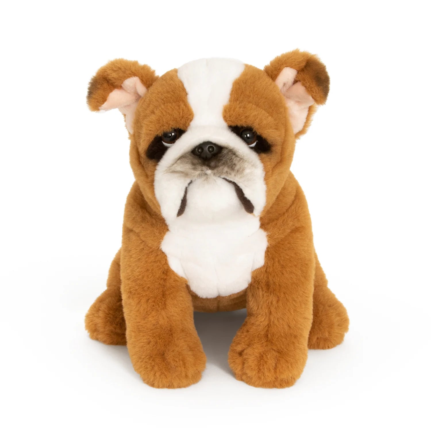 Plush bulldog toy on a white background