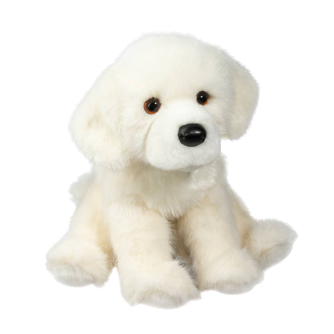 White plush dog toy on a white background
