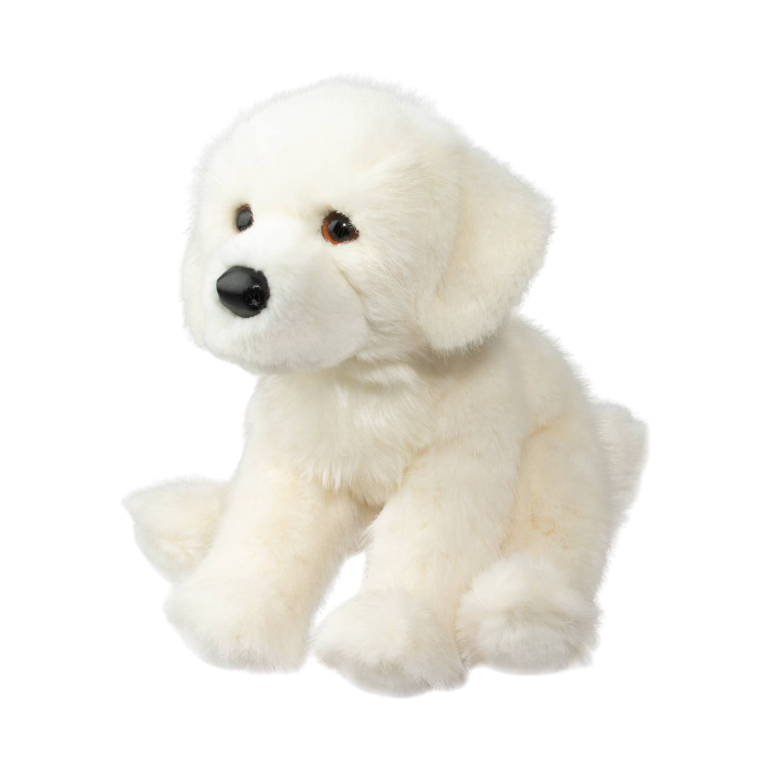 White plush dog toy on a white background