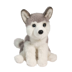 Plush toy husky dog on a white background